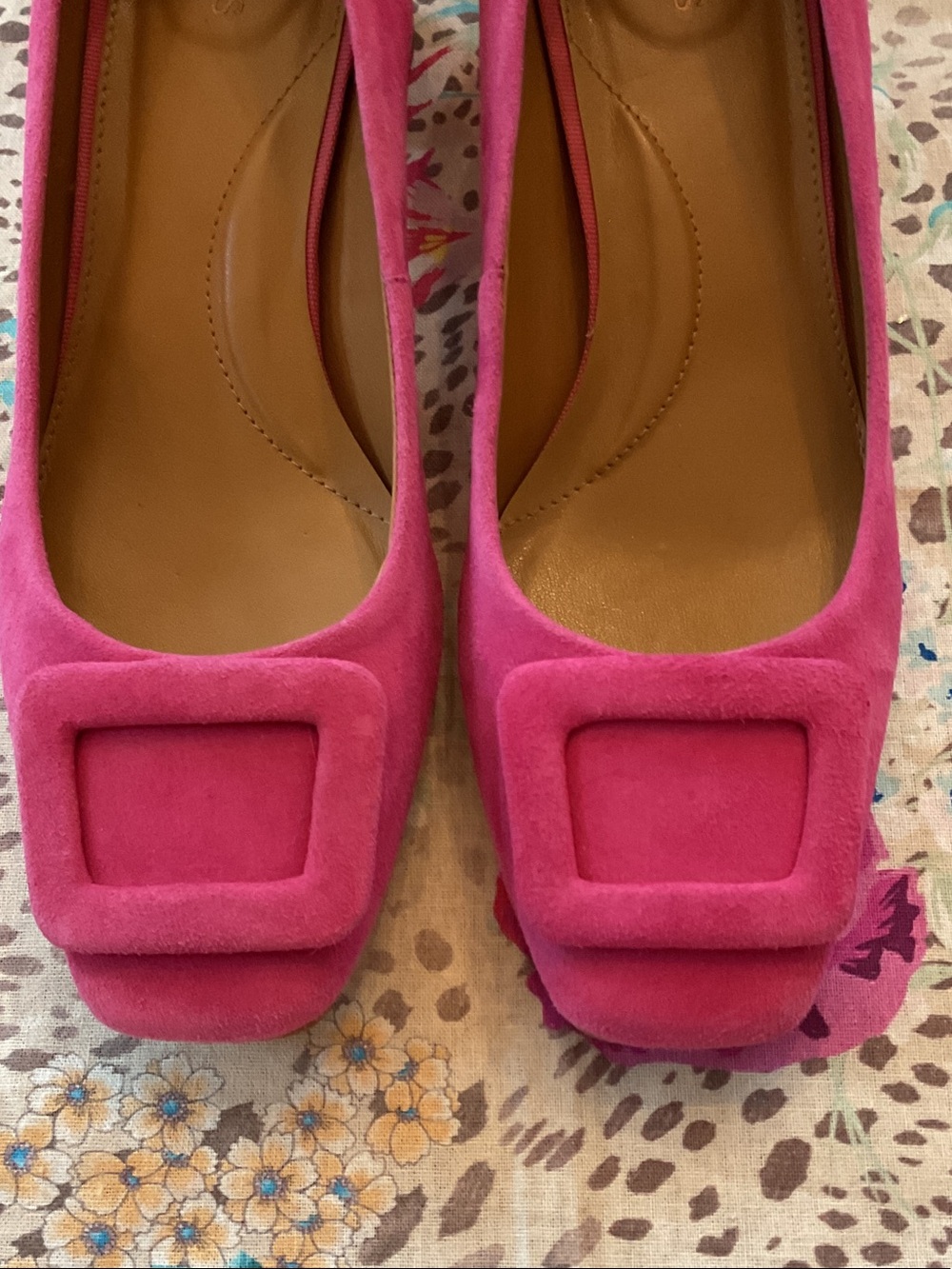 Talbots Pink Suede Block Heel Pumps with Covered Buckle - Picture 2 of 8